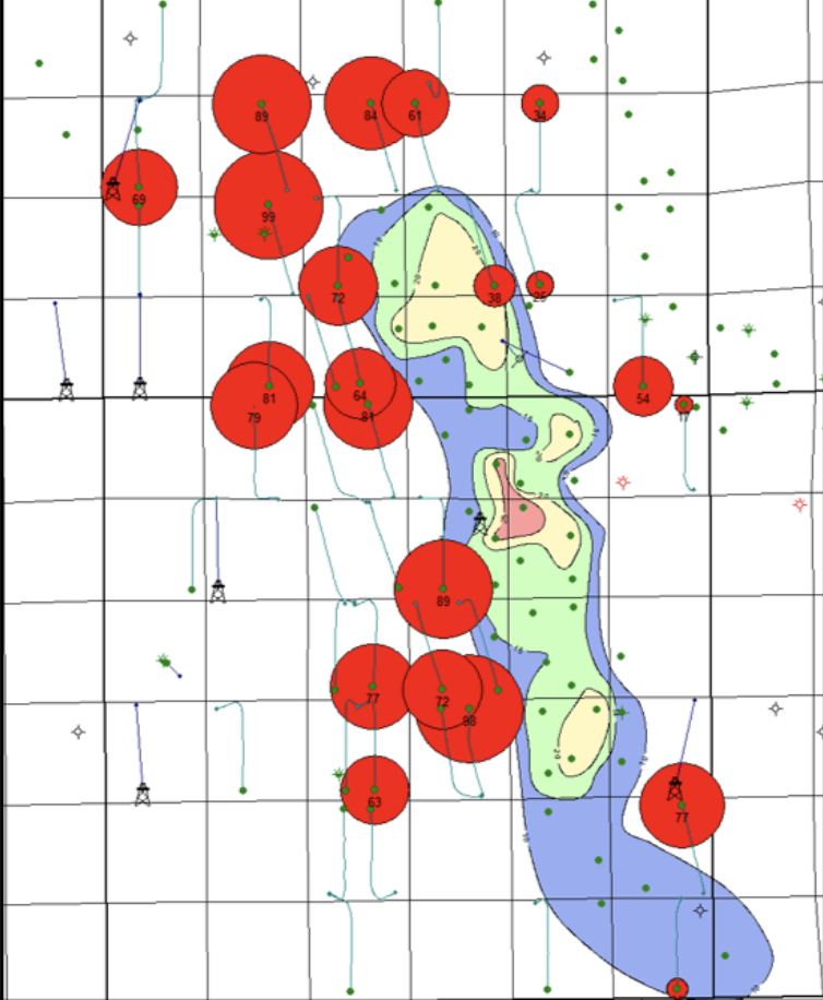 Horizontal well production bubble map