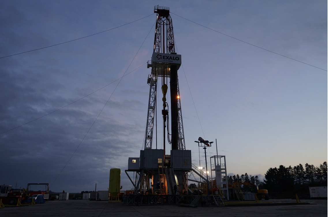 Drilling rig at dusk